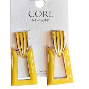 Statement Geometric Drop Earrings Gold Yellow Enamel Modern 1.6" Dangle New CORE